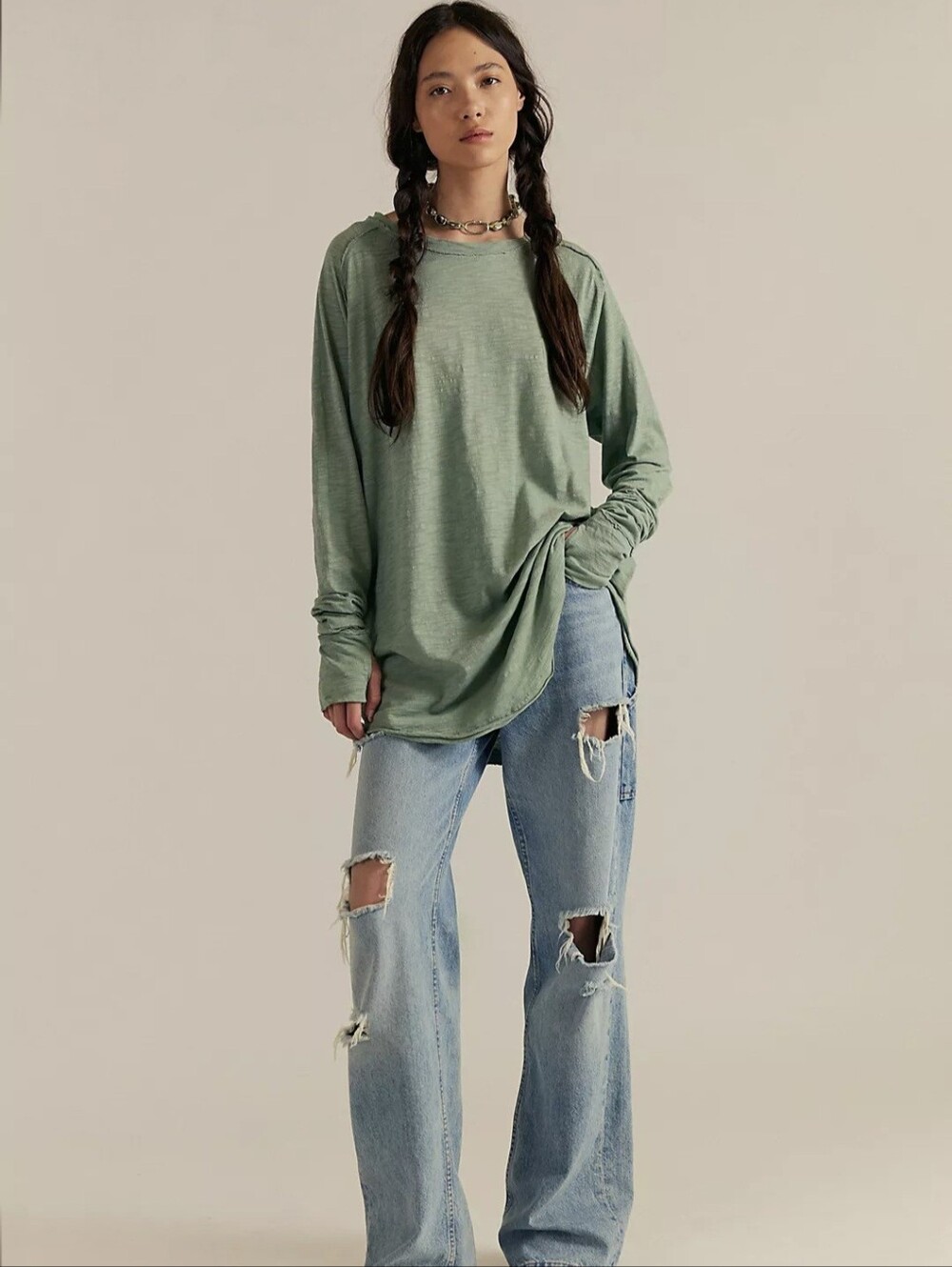 We The Free By Free People Oversized Arden Tee In Washed Army